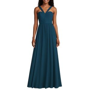 Azazie NWOT Teal Bridesmaid Dress Formal Long Gown Size C Floor Length Wedding
